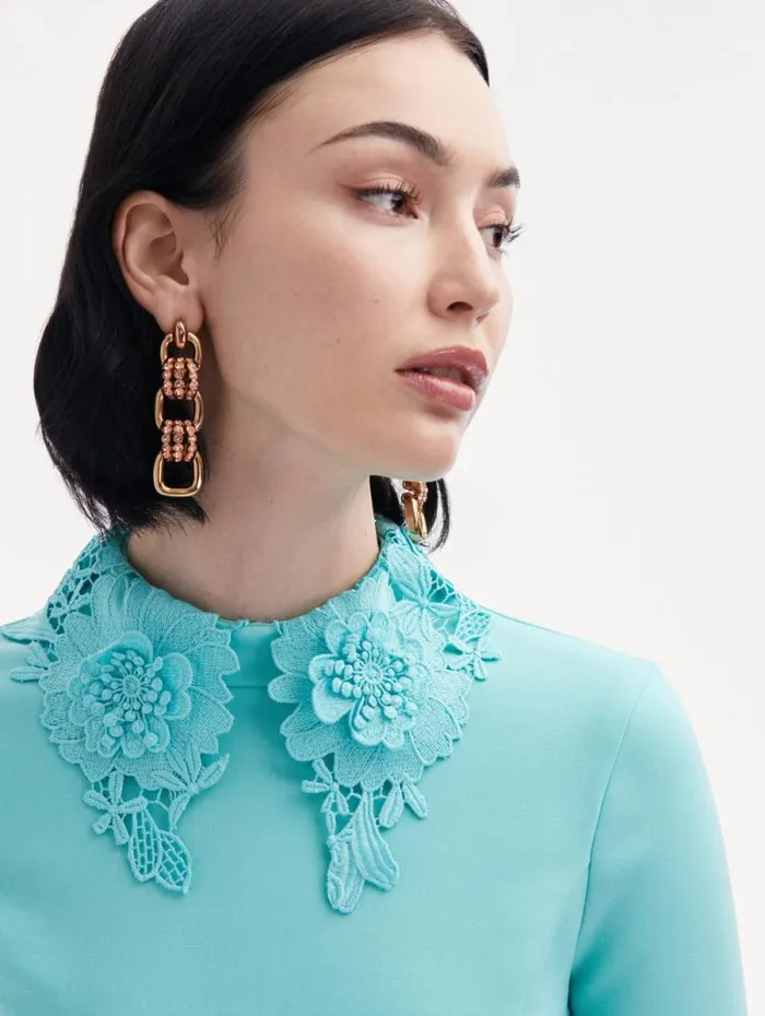 Women Oscar De La Renta Dresses Floral Guipure Collar Midi Dress Soft Mint Women Oscar De La Renta Dresses Floral Guipure Collar Midi Dress Soft Mint