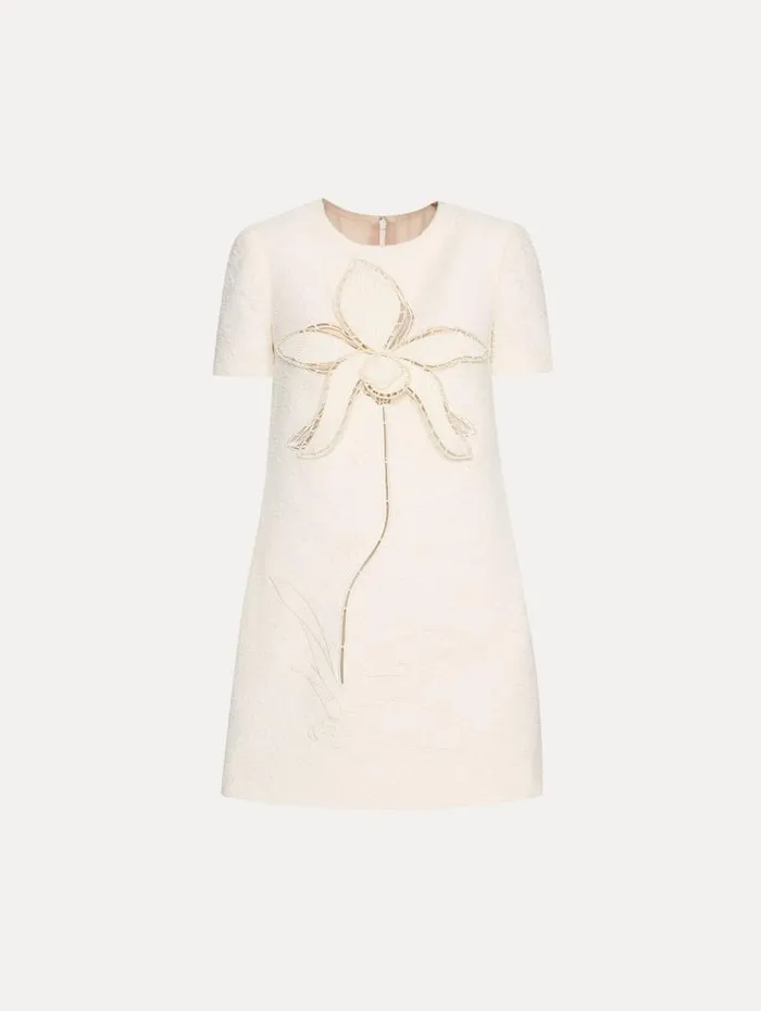 Women Oscar De La Renta Dresses Orchid Embroidered Tweed Shift Dress Ivory