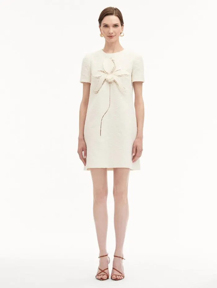 Women Oscar De La Renta Dresses Orchid Embroidered Tweed Shift Dress Ivory Women Oscar De La Renta Dresses Orchid Embroidered Tweed Shift Dress Ivory