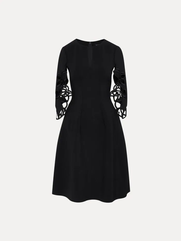 Women Oscar De La Renta Dresses Orchid Sleeve Split Neck Dress Black