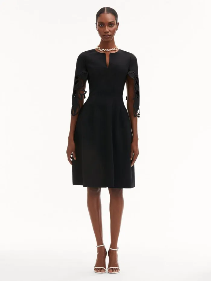 Women Oscar De La Renta Dresses Orchid Sleeve Split Neck Dress Black