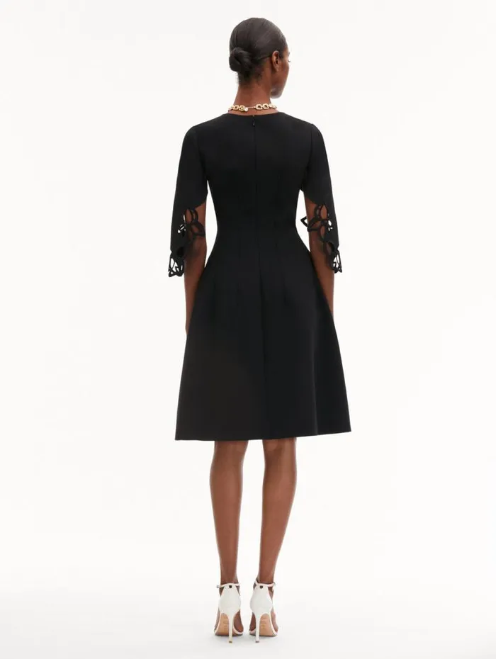 Women Oscar De La Renta Dresses Orchid Sleeve Split Neck Dress Black
