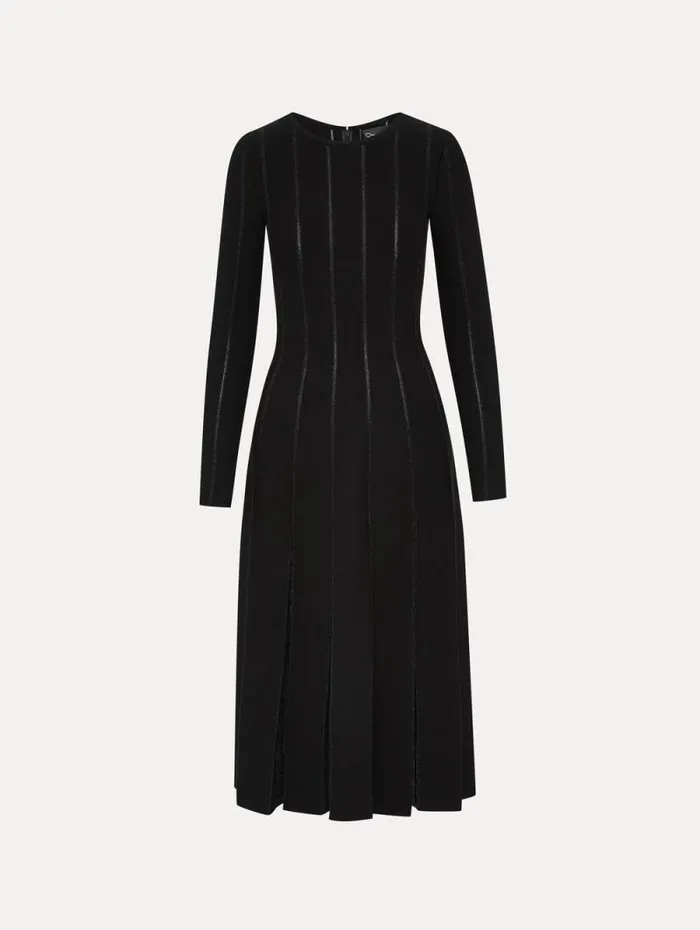 Women Oscar De La Renta Dresses Pleated Inset Knit Dress Black