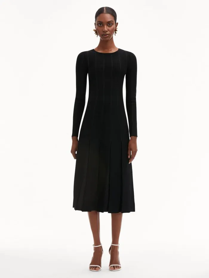 Women Oscar De La Renta Dresses Pleated Inset Knit Dress Black Women Oscar De La Renta Dresses Pleated Inset Knit Dress Black