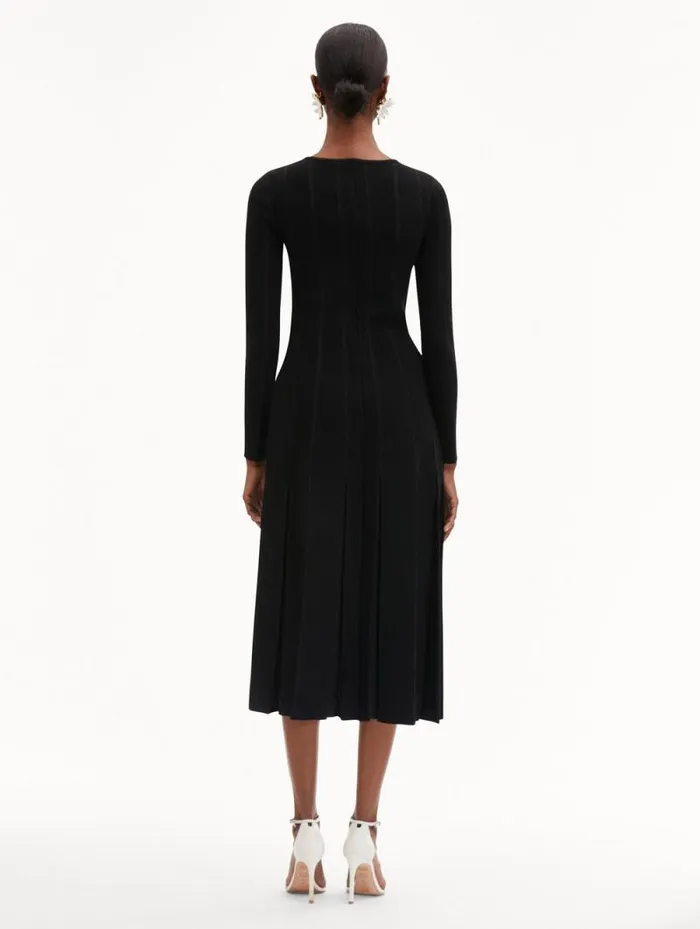Women Oscar De La Renta Dresses Pleated Inset Knit Dress Black Women Oscar De La Renta Dresses Pleated Inset Knit Dress Black