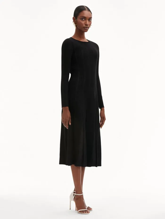 Women Oscar De La Renta Dresses Pleated Inset Knit Dress Black Women Oscar De La Renta Dresses Pleated Inset Knit Dress Black