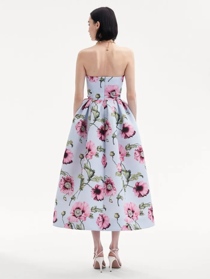 Women Oscar De La Renta Dresses Poppy Embroidered Strapless Dress Light Blue Pink Women Oscar De La Renta Dresses Poppy Embroidered Strapless Dress Light Blue Pink