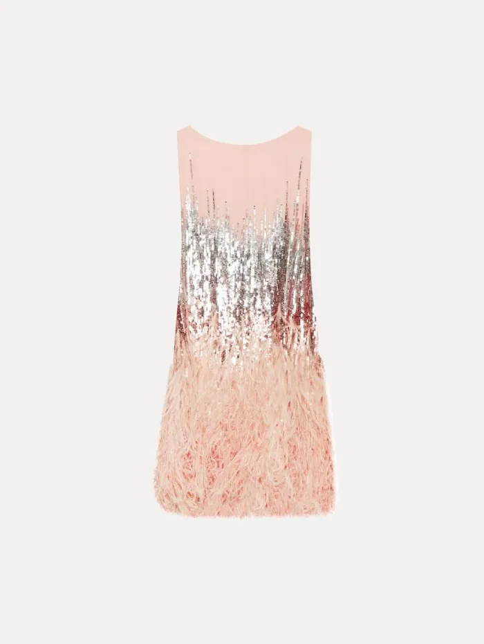 Women Oscar De La Renta Dresses Sequin and Feather Embroidered Dress Blush