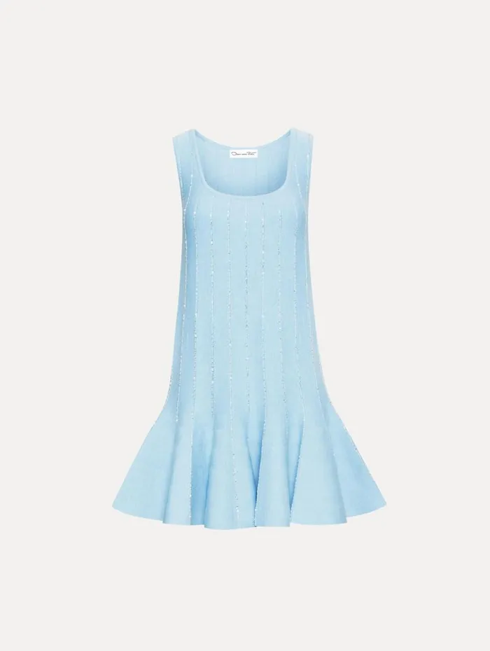 Women Oscar De La Renta Dresses Sequin Embroidered Knit Mini Dress Light Blue Women Oscar De La Renta Dresses Sequin Embroidered Knit Mini Dress Light Blue