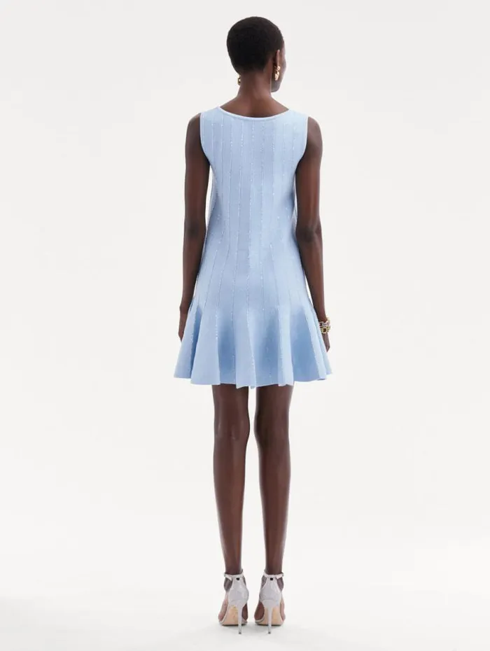 Women Oscar De La Renta Dresses Sequin Embroidered Knit Mini Dress Light Blue