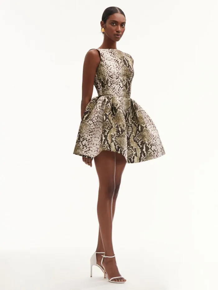Women Oscar De La Renta Dresses Snake Faille Cocktail Dress Olive Women Oscar De La Renta Dresses Snake Faille Cocktail Dress Olive