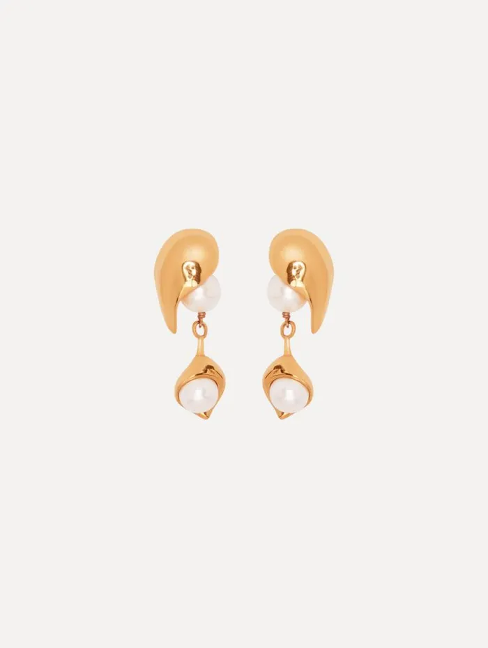 Women Oscar De La Renta Earrings Abstract Leaf Pearl Drop Earrings Gold