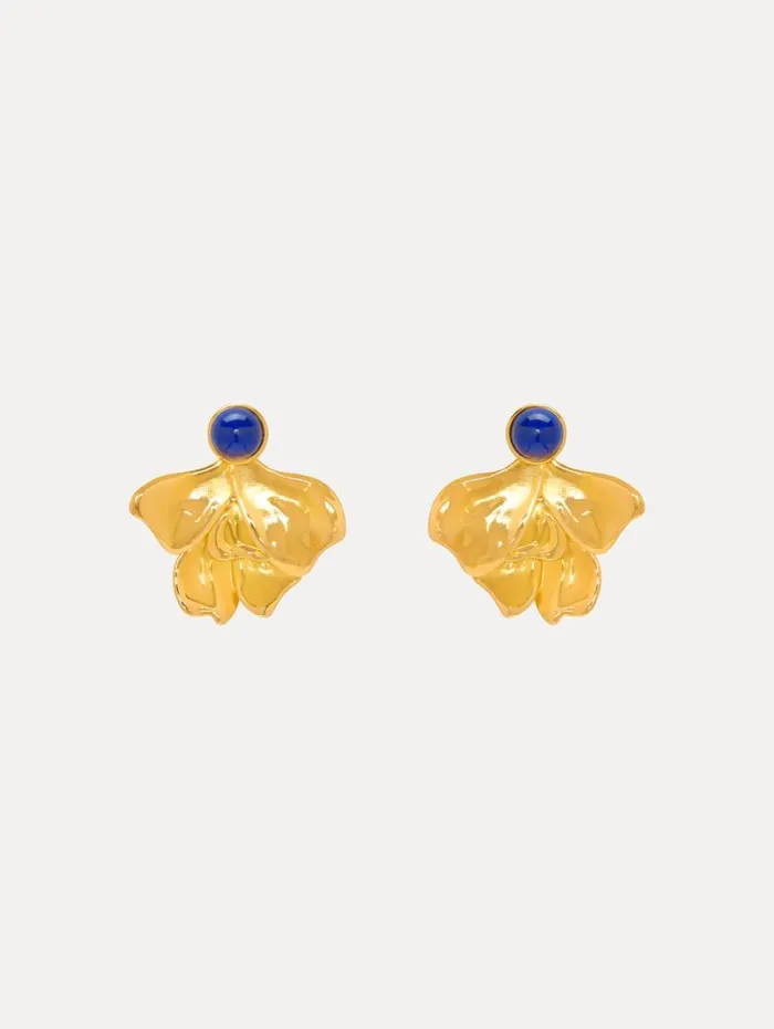 Women Oscar De La Renta Earrings Cabochon Petal ClipOn Earrings Lapis