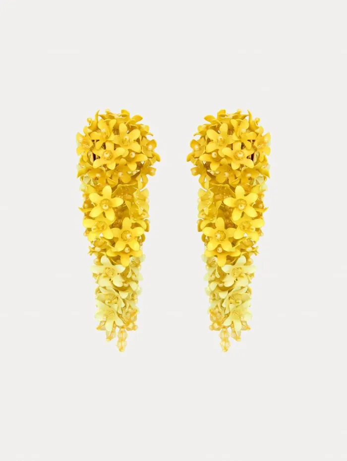 Women Oscar De La Renta Earrings Cascading Flower ClipOn Earrings Yellow