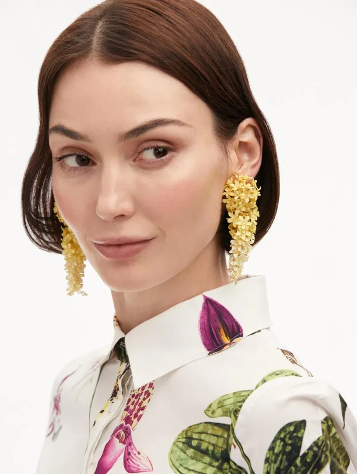 Women Oscar De La Renta Earrings Cascading Flower ClipOn Earrings Yellow Women Oscar De La Renta Earrings Cascading Flower ClipOn Earrings Yellow
