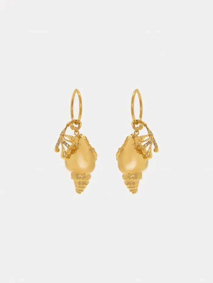 Women Oscar De La Renta Earrings Coral and Shell Hoop Earrings Gold