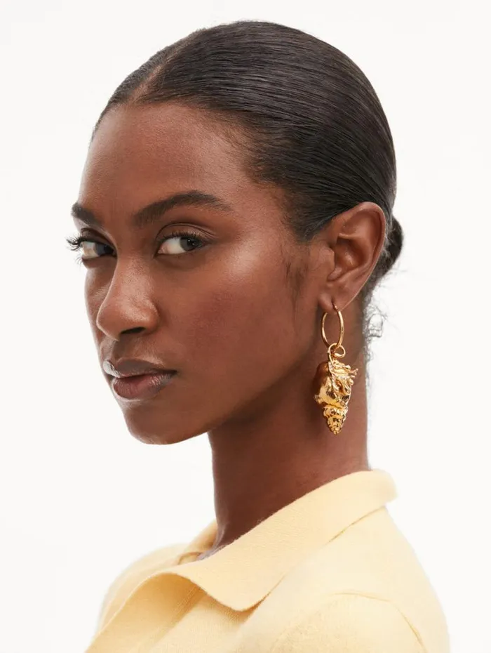 Women Oscar De La Renta Earrings Coral and Shell Hoop Earrings Gold Women Oscar De La Renta Earrings Coral and Shell Hoop Earrings Gold
