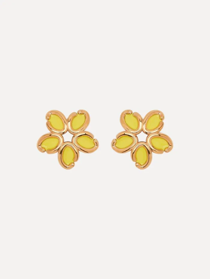 Women Oscar De La Renta Earrings Enamel O Flower Earrings Yellow
