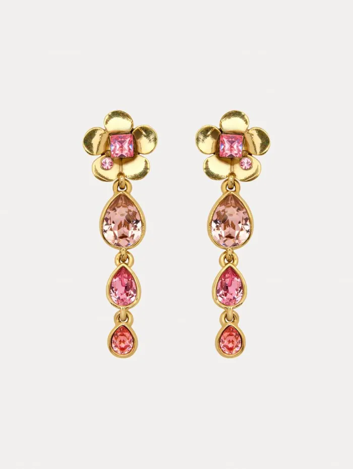 Women Oscar De La Renta Earrings Flower Teardrop ClipOn Earrings Rose Multi