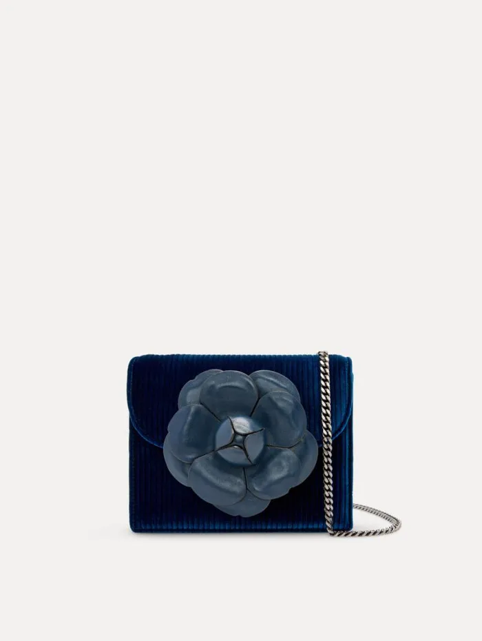 Women Oscar De La Renta Handbags Stripped Velvet Mini TRO Bag Navy