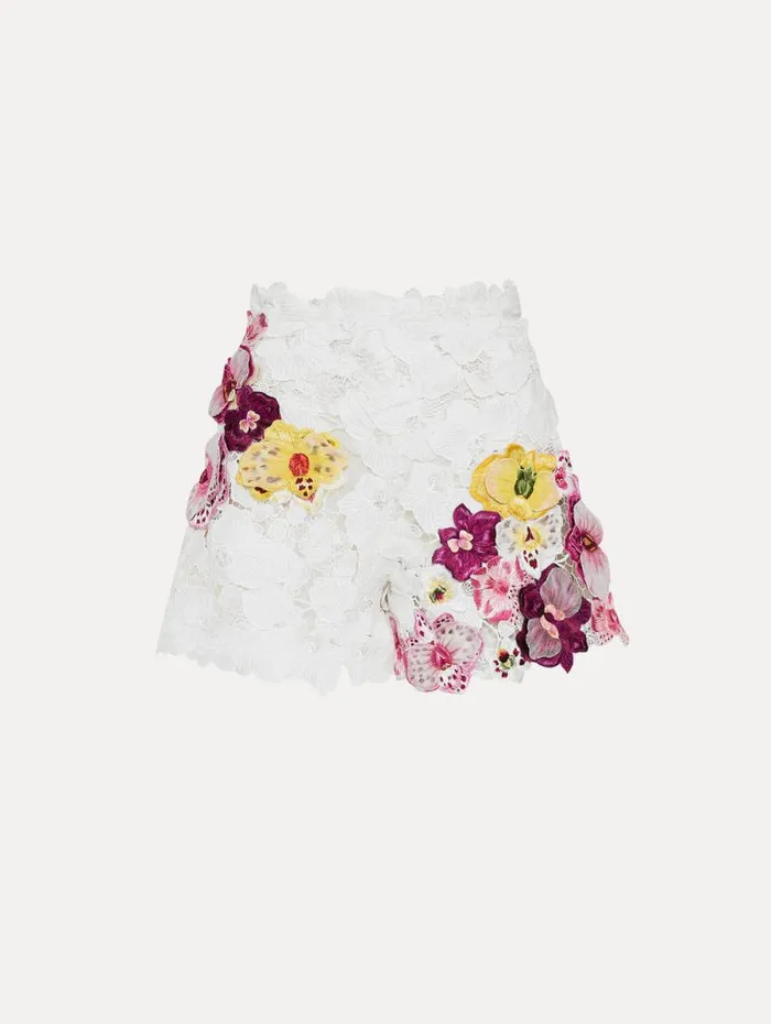 Women Oscar De La Renta Pants and Skirts Orchid Embroidered Guipure Shorts White Women Oscar De La Renta Pants and Skirts Orchid Embroidered Guipure Shorts White