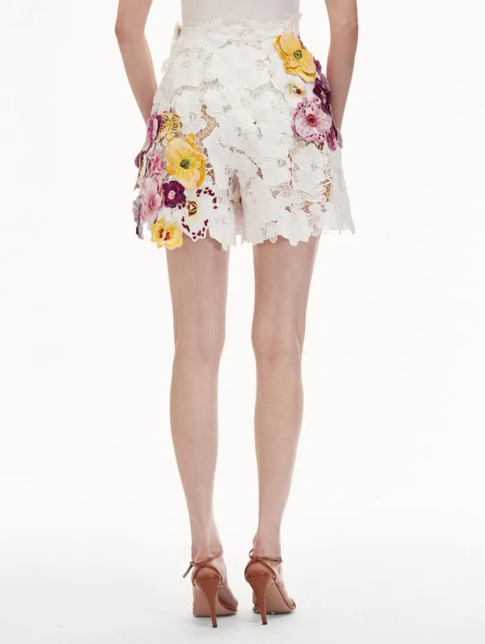 Women Oscar De La Renta Pants and Skirts Orchid Embroidered Guipure Shorts White Women Oscar De La Renta Pants and Skirts Orchid Embroidered Guipure Shorts White