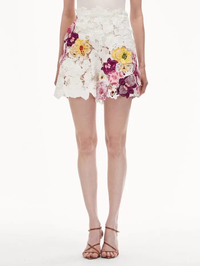 Women Oscar De La Renta Pants and Skirts Orchid Embroidered Guipure Shorts White Women Oscar De La Renta Pants and Skirts Orchid Embroidered Guipure Shorts White