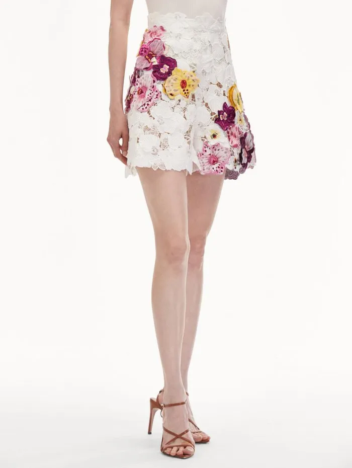 Women Oscar De La Renta Pants and Skirts Orchid Embroidered Guipure Shorts White Women Oscar De La Renta Pants and Skirts Orchid Embroidered Guipure Shorts White