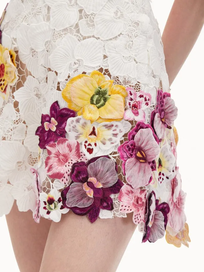Women Oscar De La Renta Pants and Skirts Orchid Embroidered Guipure Shorts White Women Oscar De La Renta Pants and Skirts Orchid Embroidered Guipure Shorts White