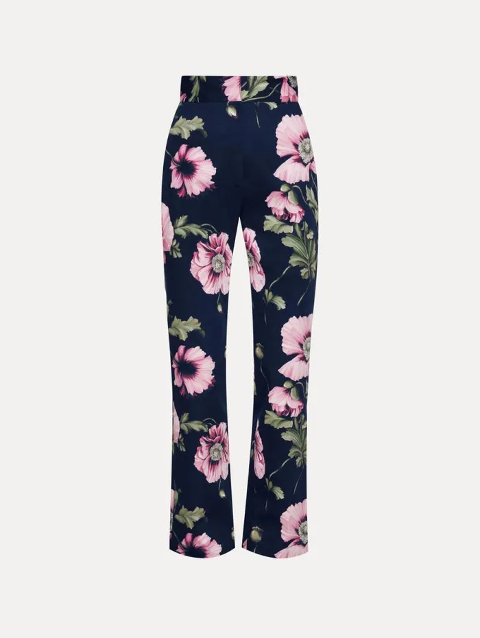 Women Oscar De La Renta Pants and Skirts Poppy Cotton Twill Pant Navy Pink