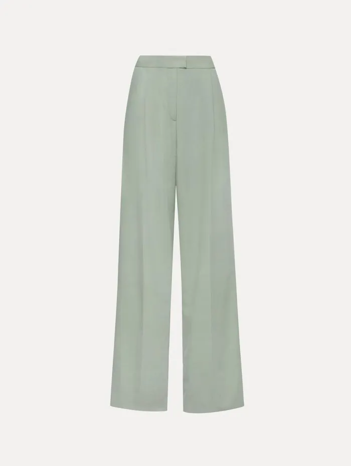 Women Oscar De La Renta Pants and Skirts Wide Leg Silk Georgette Pant Eucalyptus