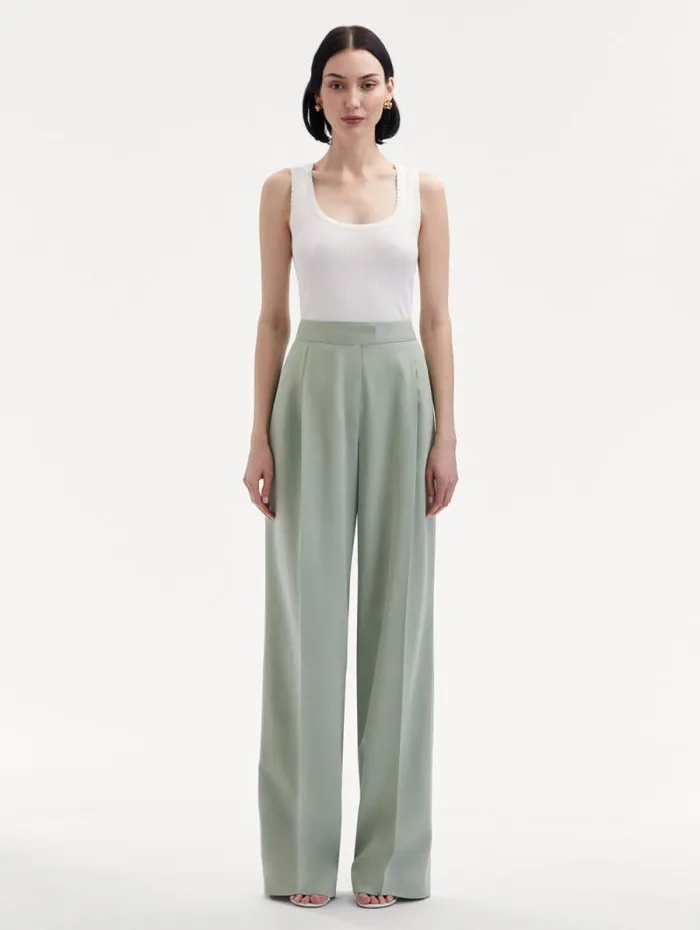 Women Oscar De La Renta Pants and Skirts Wide Leg Silk Georgette Pant Eucalyptus