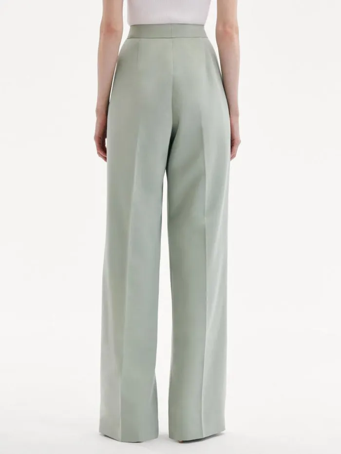 Women Oscar De La Renta Pants and Skirts Wide Leg Silk Georgette Pant Eucalyptus
