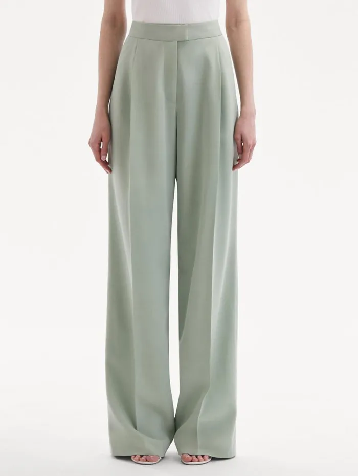 Women Oscar De La Renta Pants and Skirts Wide Leg Silk Georgette Pant Eucalyptus