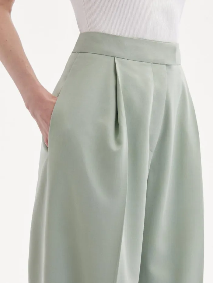 Women Oscar De La Renta Pants and Skirts Wide Leg Silk Georgette Pant Eucalyptus
