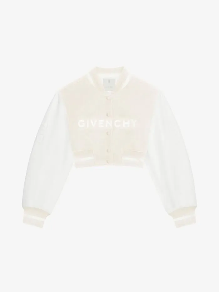 Women Outerwear and Blousons Givenchy GIVENCHY Cropped Varsity Jacket In Wool And Leather White