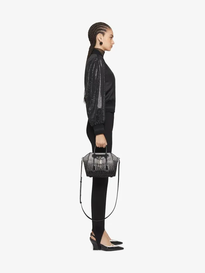 Women Outerwear and Blousons Givenchy Varsity Jacket In Silk And 4G Rhinestones Black