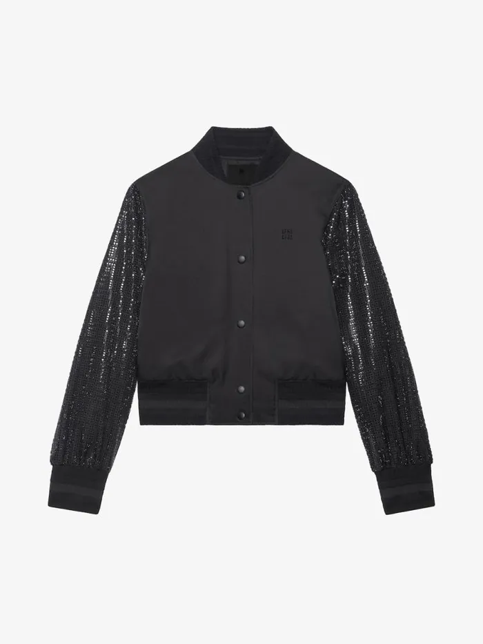 Women Outerwear and Blousons Givenchy Varsity Jacket In Silk And 4G Rhinestones Black