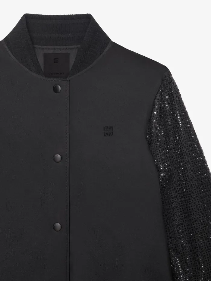 Women Outerwear and Blousons Givenchy Varsity Jacket In Silk And 4G Rhinestones Black