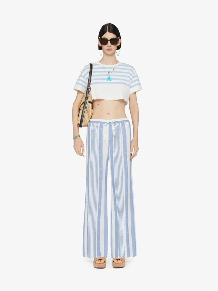 Women Pants and Shorts Givenchy Pants In Cotton And Linen With 4G Stripes Blueoff White Women Pants and Shorts Givenchy Pants In Cotton And Linen With 4G Stripes Blueoff White