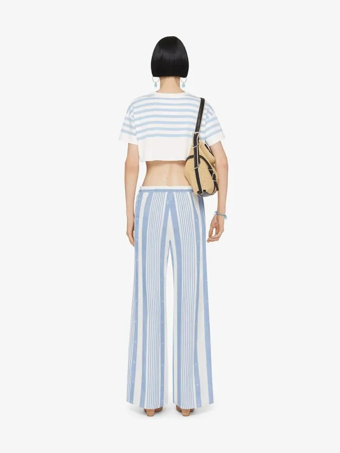 Women Pants and Shorts Givenchy Pants In Cotton And Linen With 4G Stripes Blueoff White