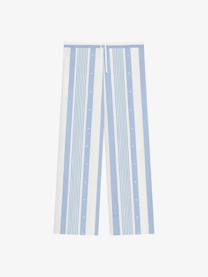 Women Pants and Shorts Givenchy Pants In Cotton And Linen With 4G Stripes Blueoff White