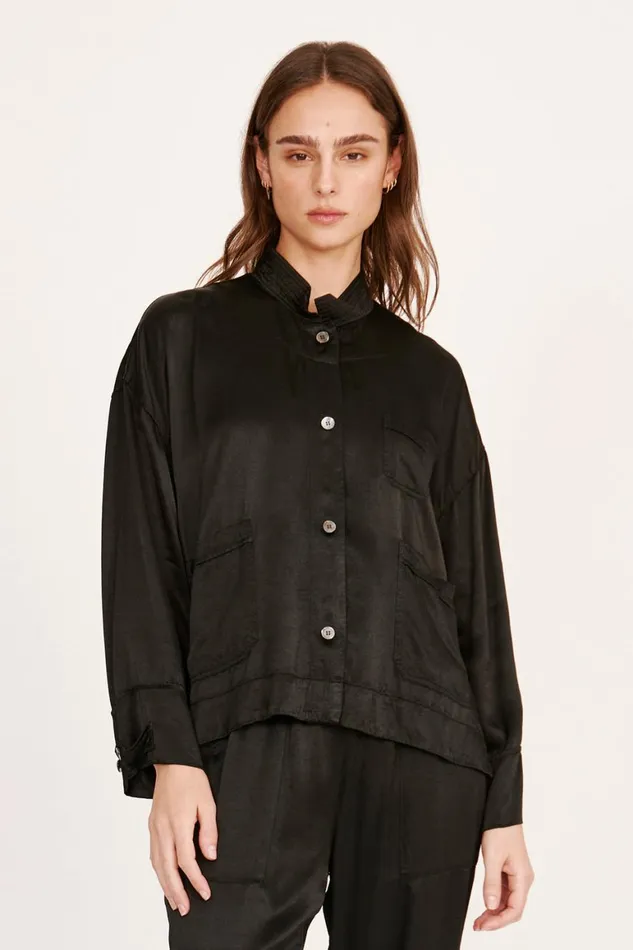 Women Pebble Satin Black Fountain Jacket Raquel Allegra Jackets
