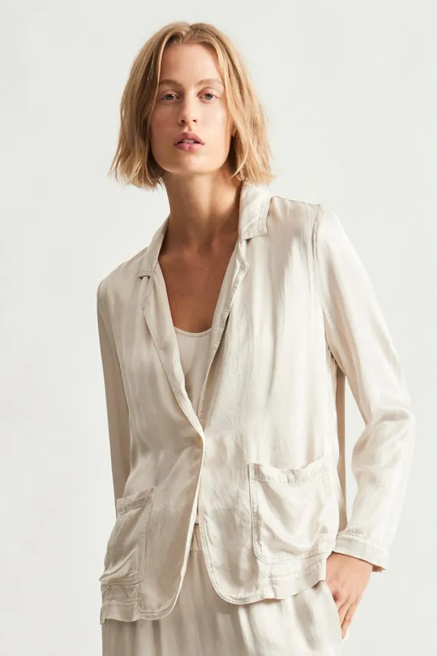 Women Pebble Satin Dirty White Juba Jacket Raquel Allegra Jackets