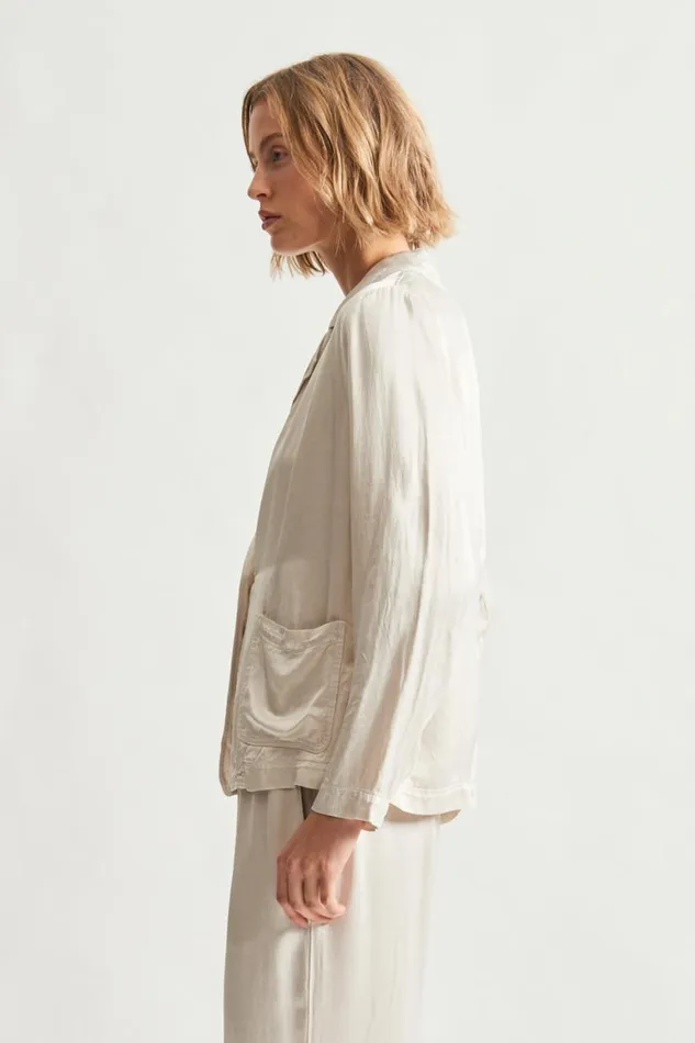 Women Pebble Satin Dirty White Juba Jacket Raquel Allegra Jackets