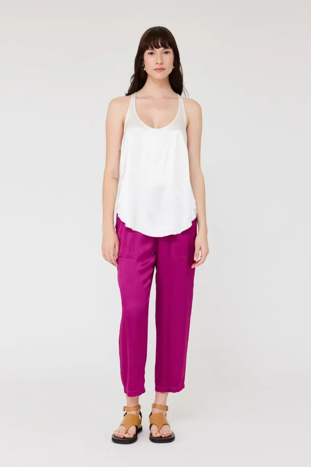 Women Pebble Satin Washed White Effie Tank Raquel Allegra Tops