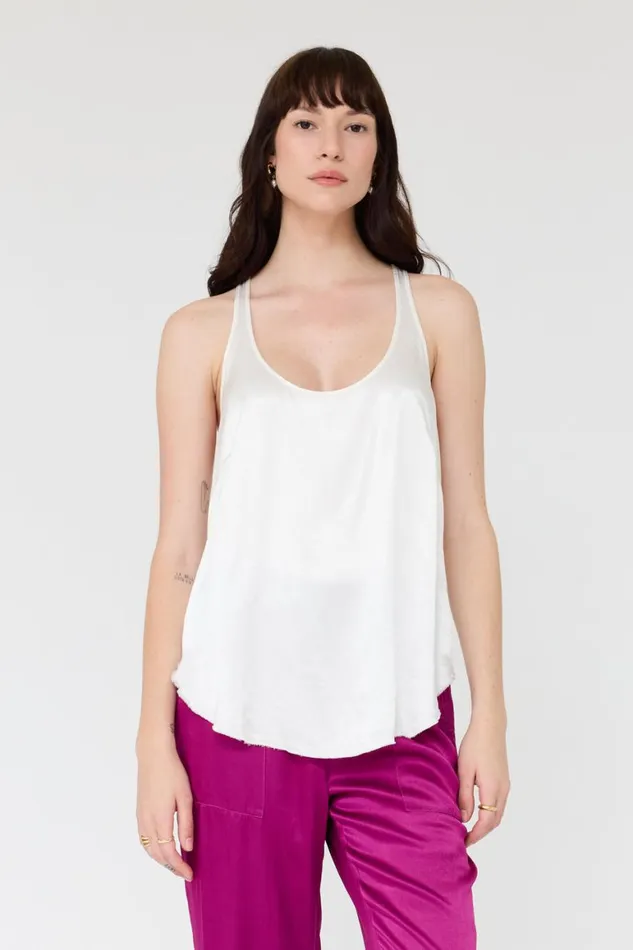 Women Pebble Satin Washed White Effie Tank Raquel Allegra Tops
