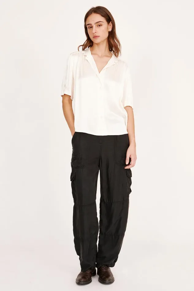 Women Pebble Satin Washed White Victory Blouse Raquel Allegra Tops
