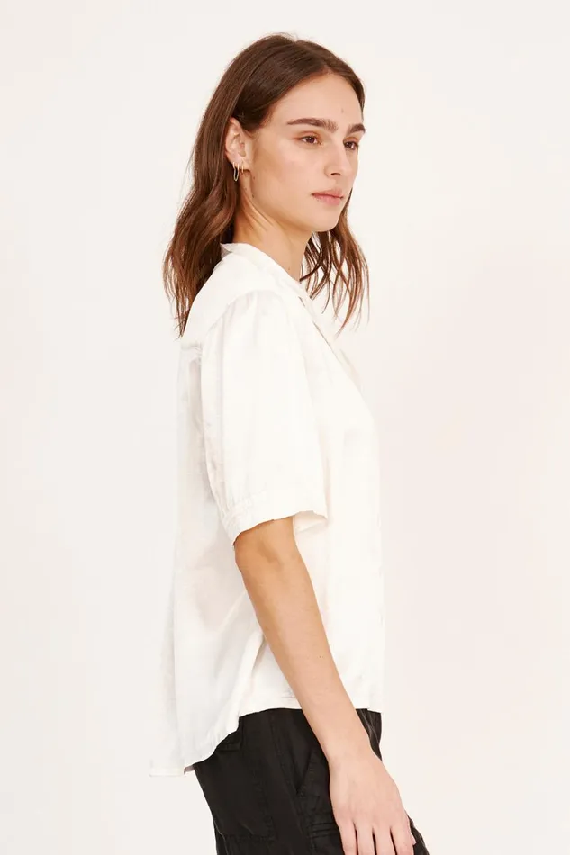 Women Pebble Satin Washed White Victory Blouse Raquel Allegra Tops