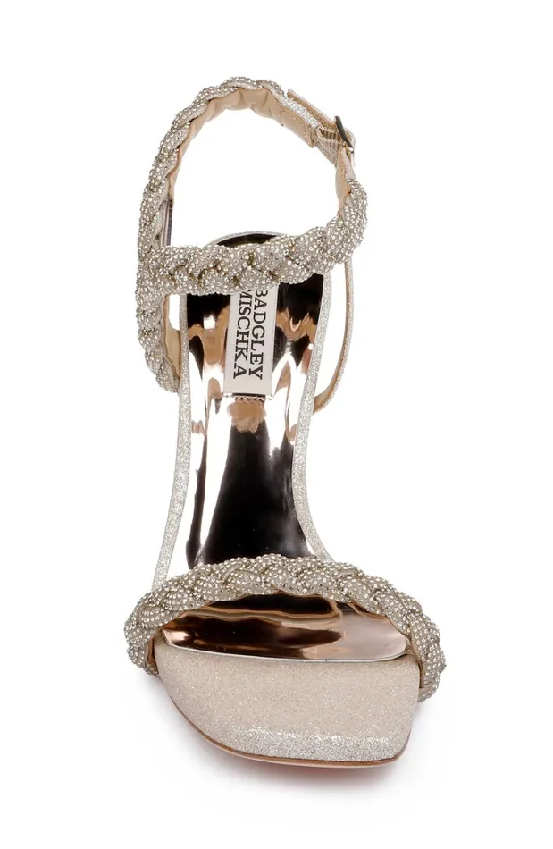 Women Platform Badgley Mischka Fennel Braided Spool Heel Soft Gold